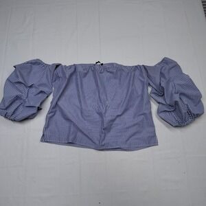 Cottage Core Blue White Stripe Off Shoulder Puff Sleeve Crop Blouse Coquette